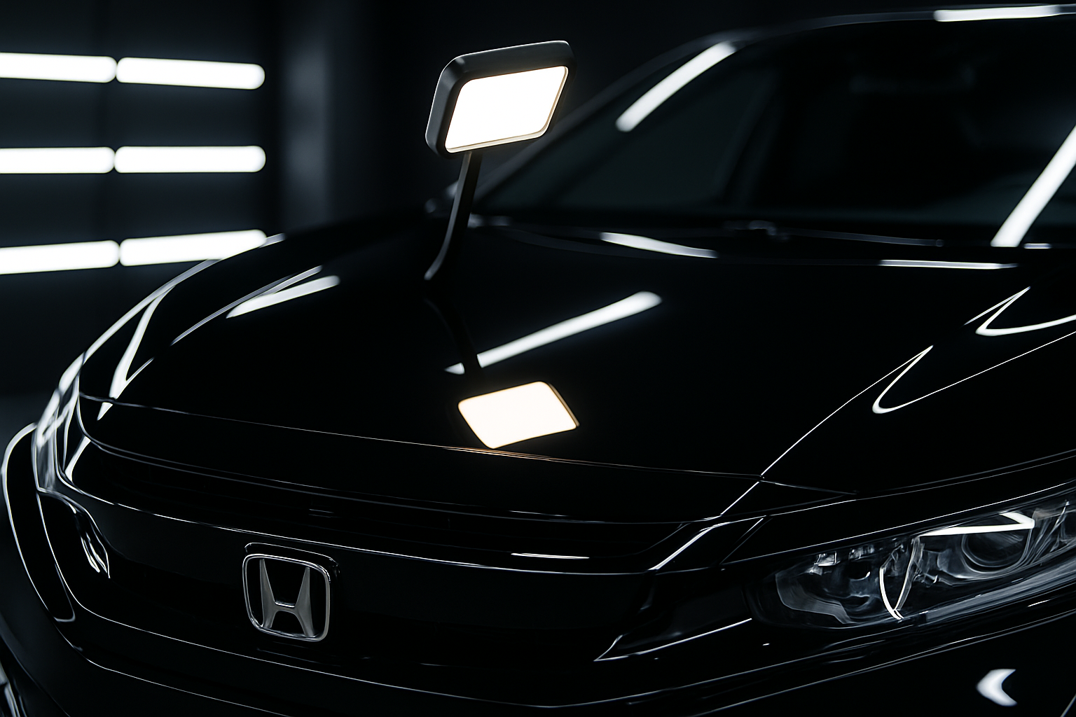 After: The same black Honda Civic bonnet after multi-stage paint correction