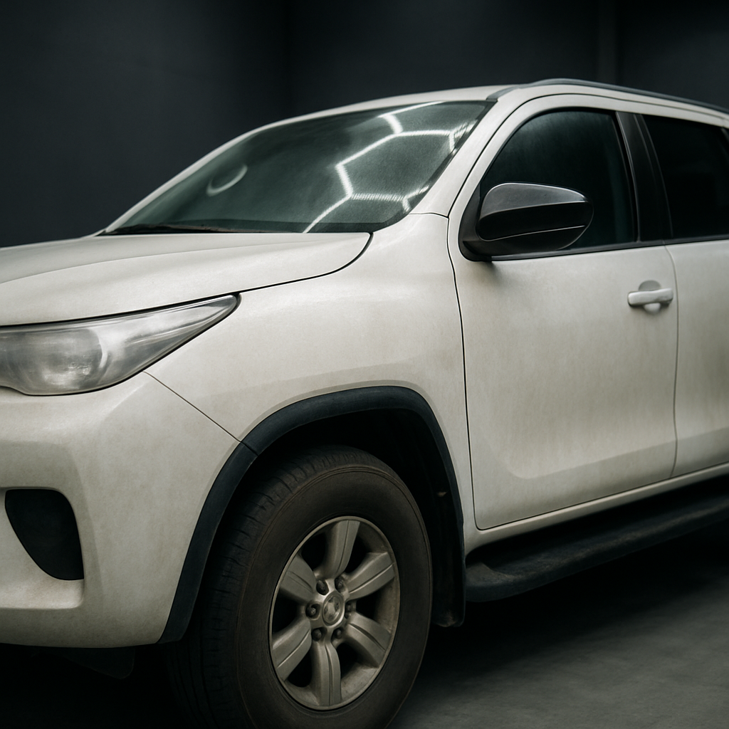 Before: White Toyota Fortuner front door in the studio
